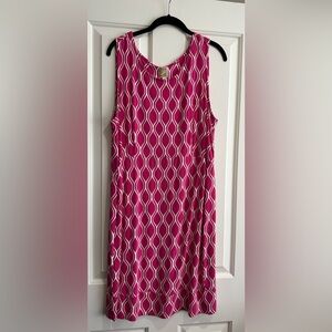 JM Collection Pink White Geometric Cotton Dress Above Knee Great Condition Sz 1X